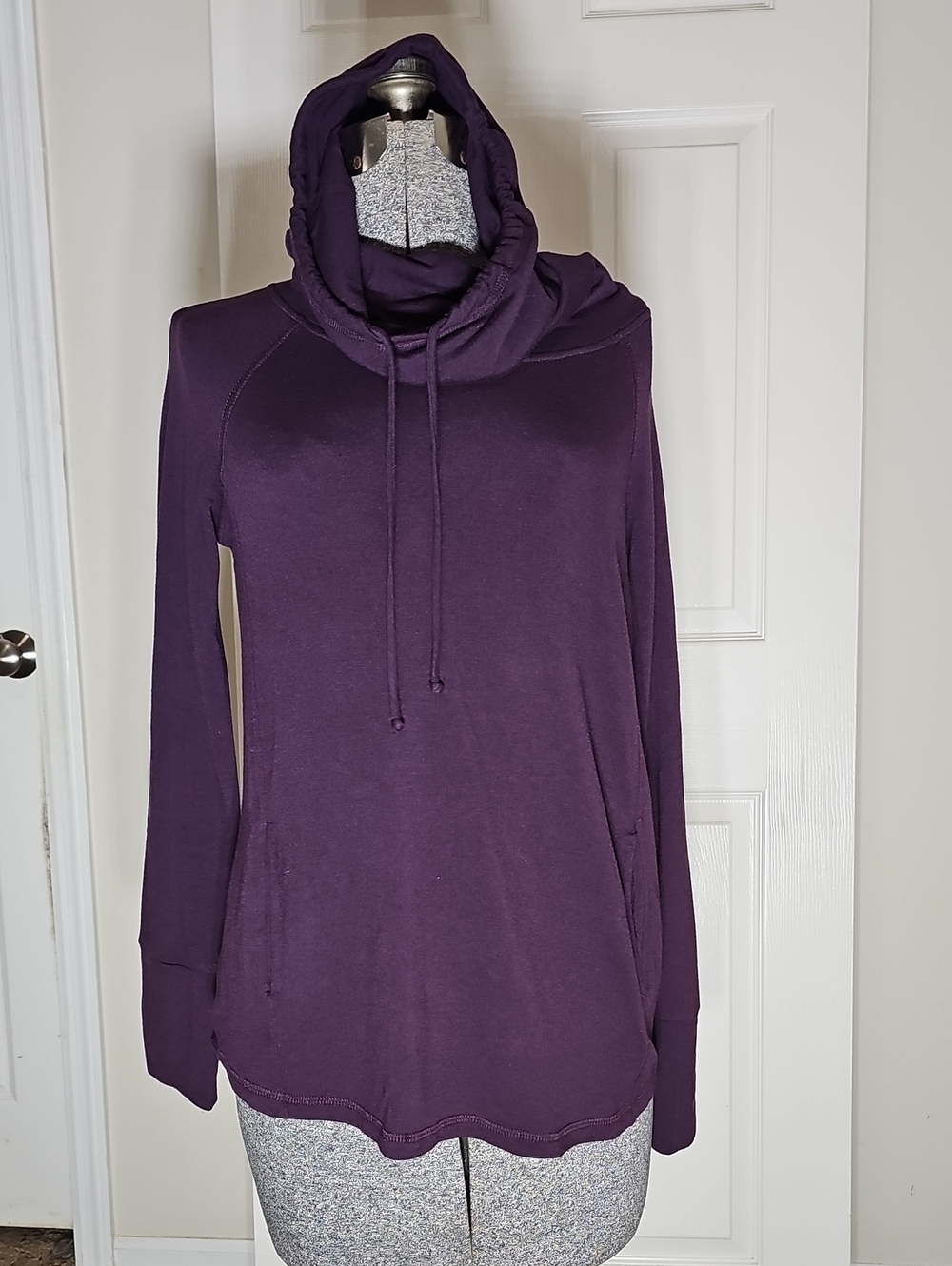 Pink Clover Shenaya Plum Purple Cowl Neck Tunic Knit Top Pockets Size M